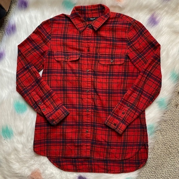 MADEWELL XS Black and Red Button Down Flannel - Picture 1 of 6